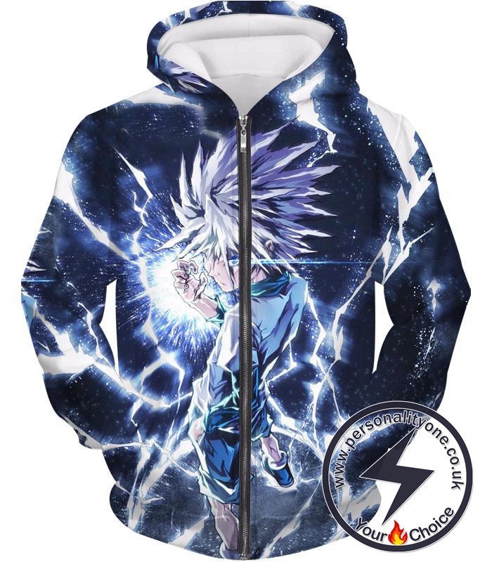 Hunter X Hunter Killua Zoldyck Lightning Zip Up Hoodie - HXH 3D Zip Up Hoodies And Clothing